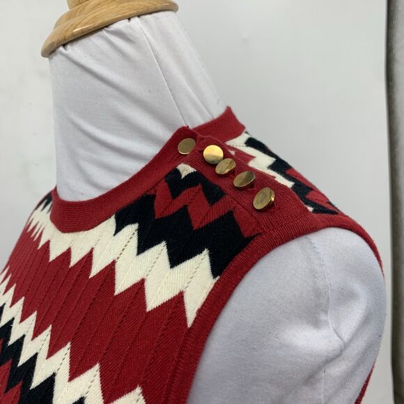 Forever 21 Sweater Bodycon Dress Women L Large Red White Chevron Sleeveless Knit - Picture 6 of 16